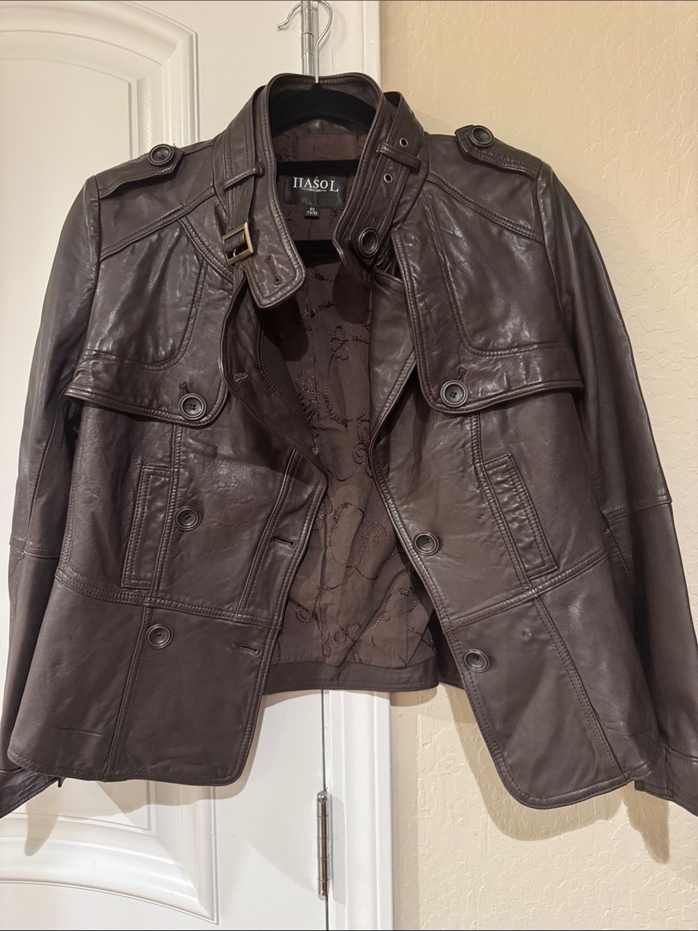 Women's Dark Brown Leather Military-Style Jacket